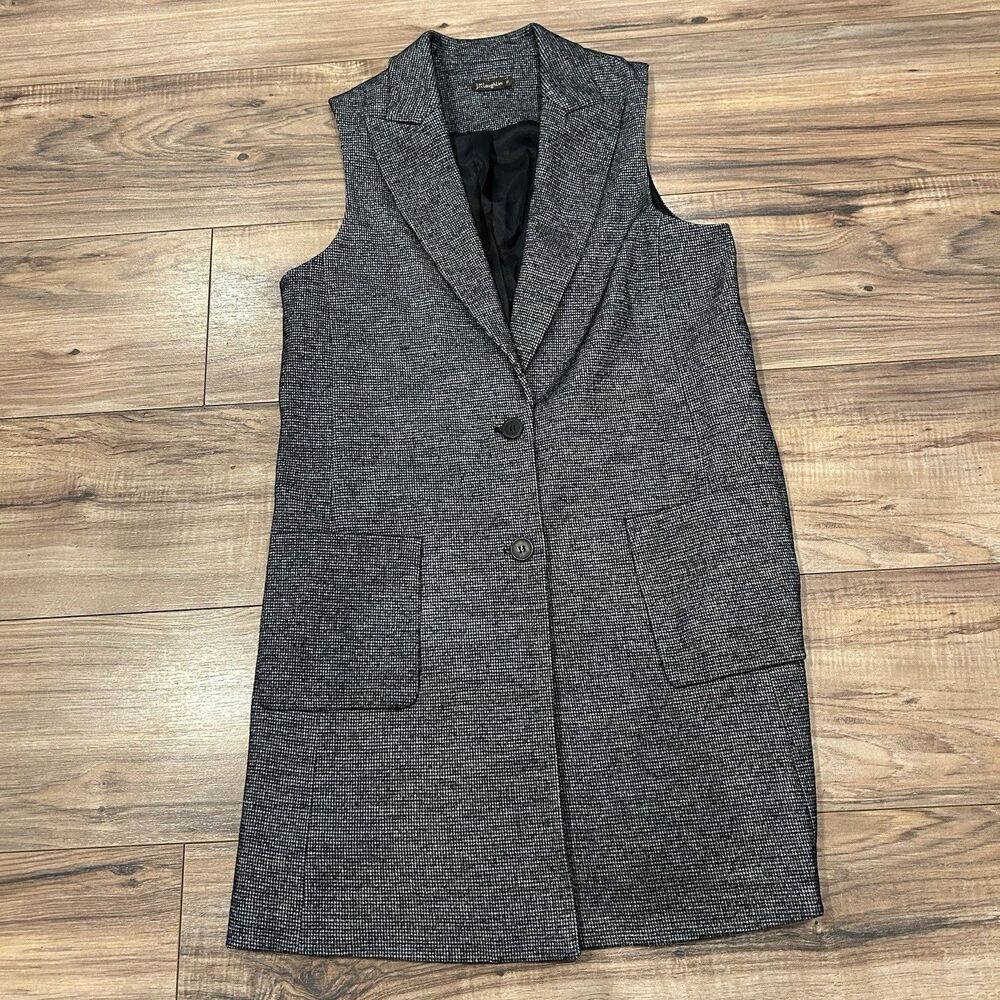 J. Mclaughlin Cate Vest Size XS Tunic Blazer Black White Houndstooth Wool Blend